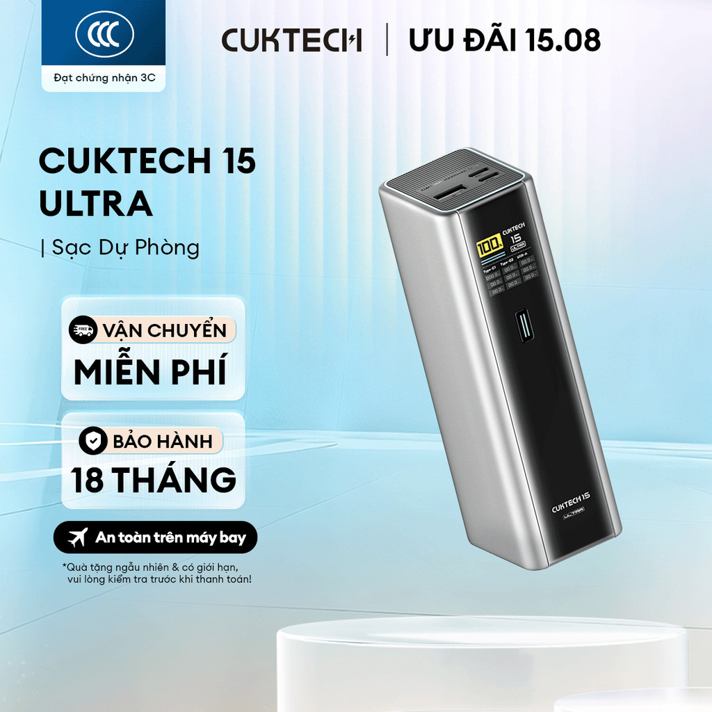 CUKTECH 15 ULTRA Sạc Di Động 2C1A | Công Suất 210W Max | Dung Lượng 20.000mAh | Bảo Hành 18 Tháng PB200U