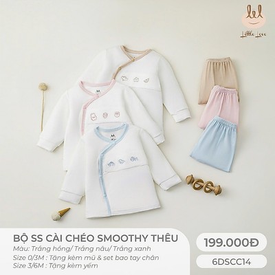 Bộ cài lệch smoothy thêu Lil Little Love [ Siêu Mềm, Mát, Mịn Co Dãn Và Thấm Hút Mồ Hôi Tốt] Size 6M - 4Y (6DSCC14)