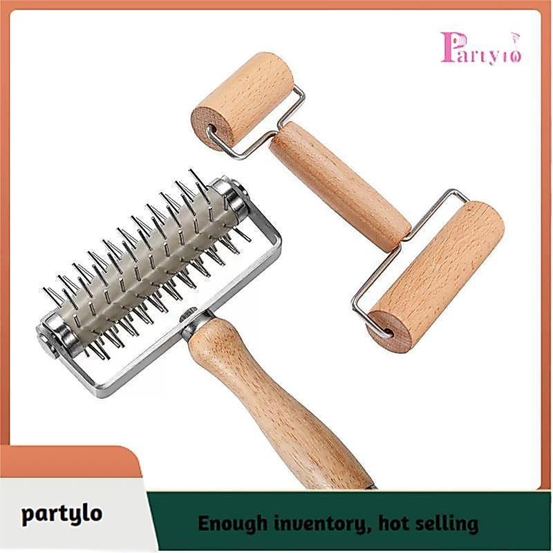 [partylo] Pizza Dough Roller & Dough Docker, Dough Hole Maker Puncher Cán gỗ cho Pizza, Cookie, Pie,
