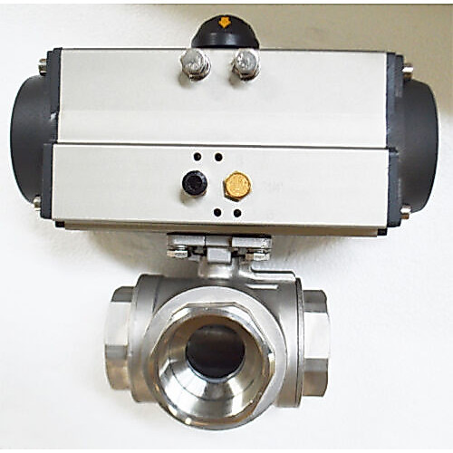 NPT 2'' Single Acting 3-way valve Pneumatic Actuated Ball Valve New