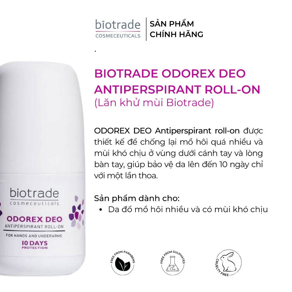 Lăn Khử Mùi Biotrade Odorex Deo Antiperspirant Roll On lòng bàn tay và nách 20ml- 40ml