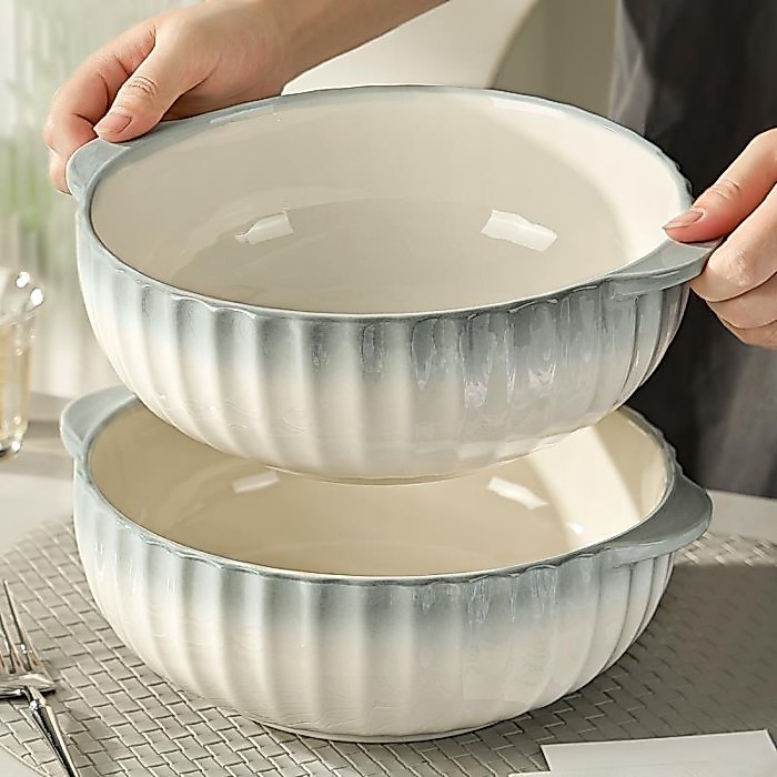 Ceramic Double-ear Soup Bowl Household 2025 New Large Soup Basin Large Bowl Pickled Fish Large Basi