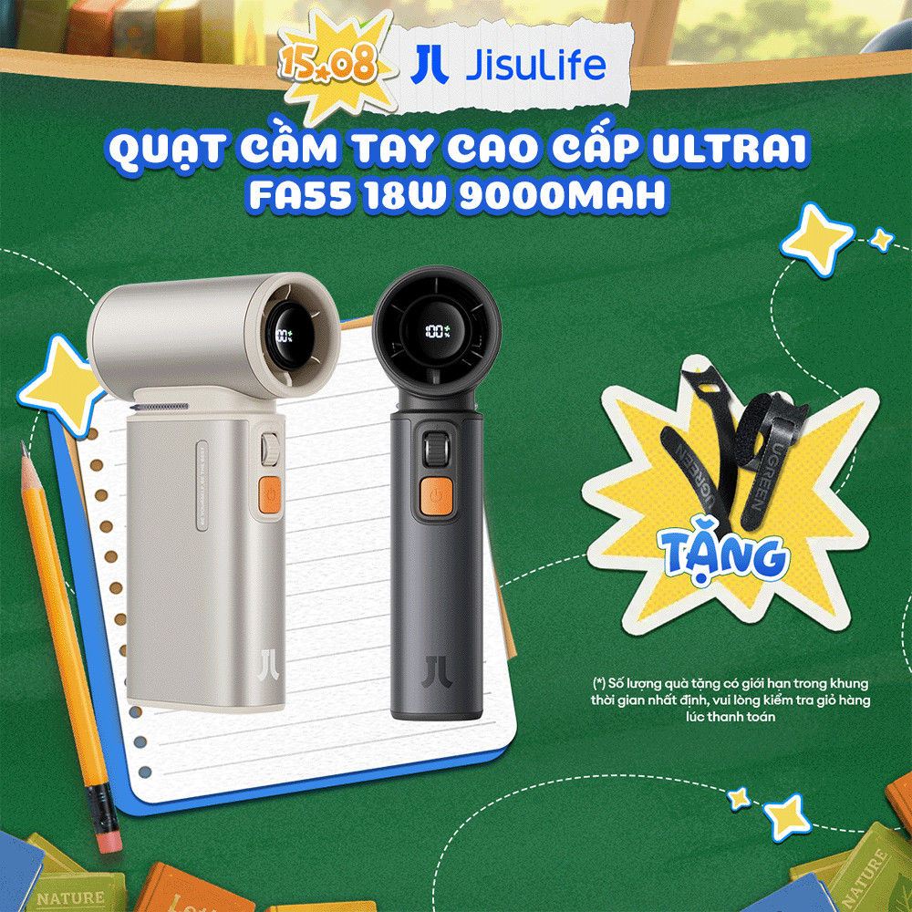 Quạt Cầm Tay JISULIFE FA55 Ultra1 - Sử Dụng 1-6 Giờ, 100 Cấp Gió, Sạc Nhanh 18W, Bảo Hành 12 Tháng