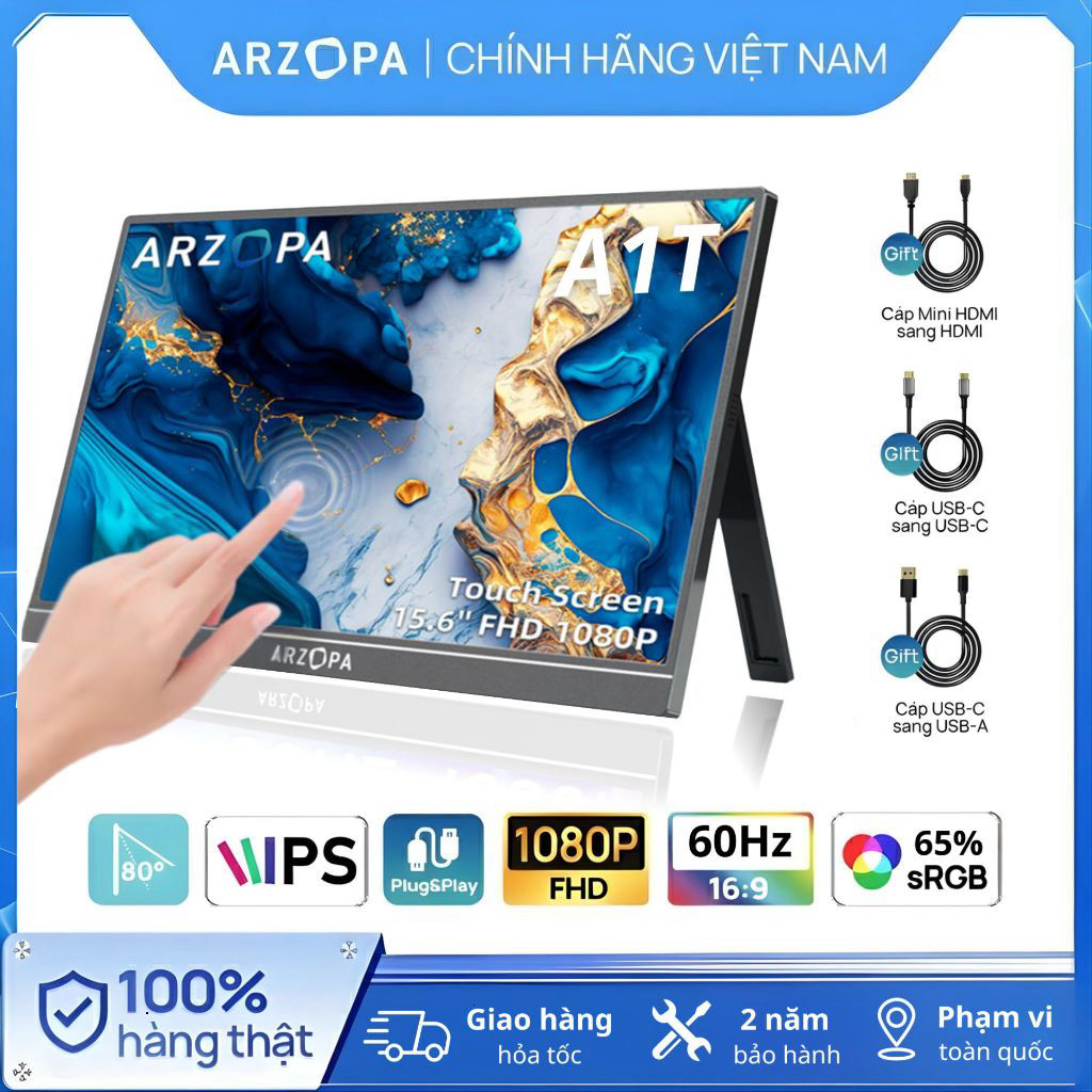 Màn Hình Di Động Cảm Ứng ARZOPA A1T 15.6 Inch – Màn Hình Mở Rộng IPS Full HD 1080P, 60Hz, 350 Nits, 