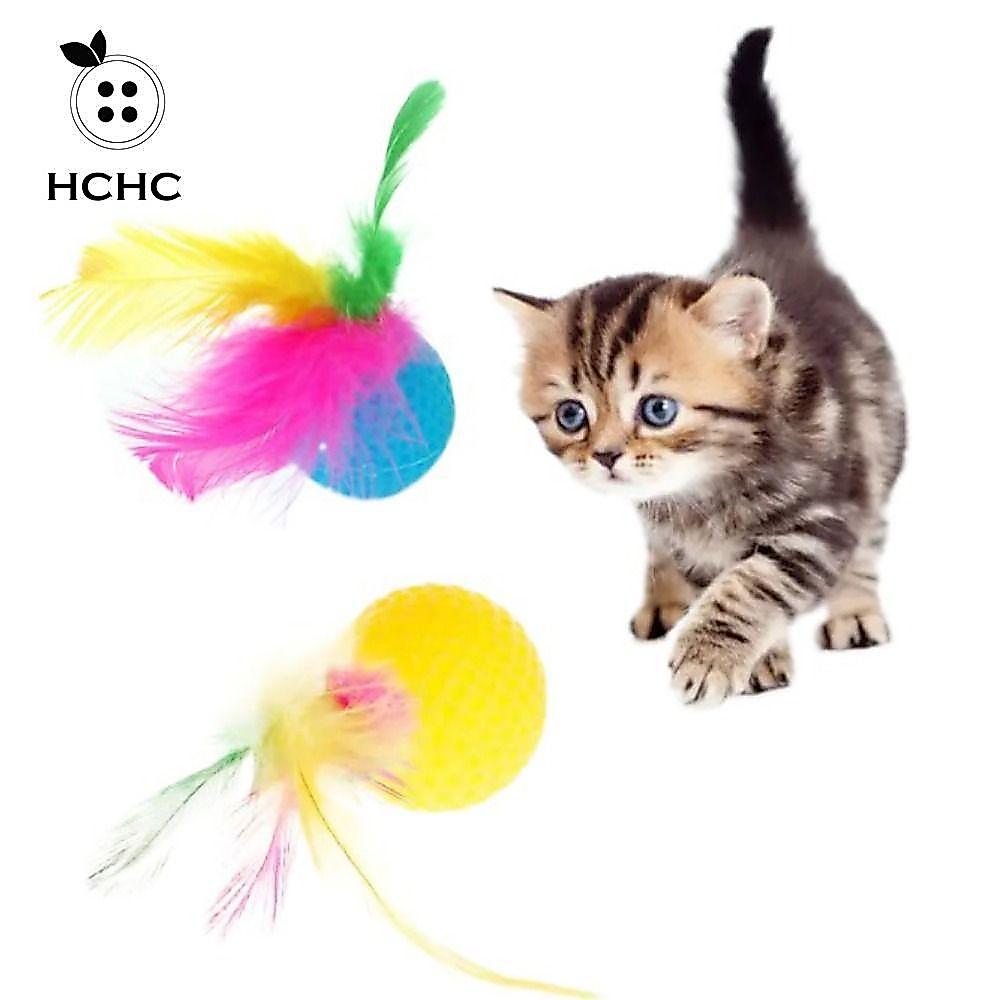 HCHC Feather Golf Ball Cat Teaser Ball, Cats Self Hi Toys Nhựa Pet Squeaky Chew Play Ball, Màu Sắc N