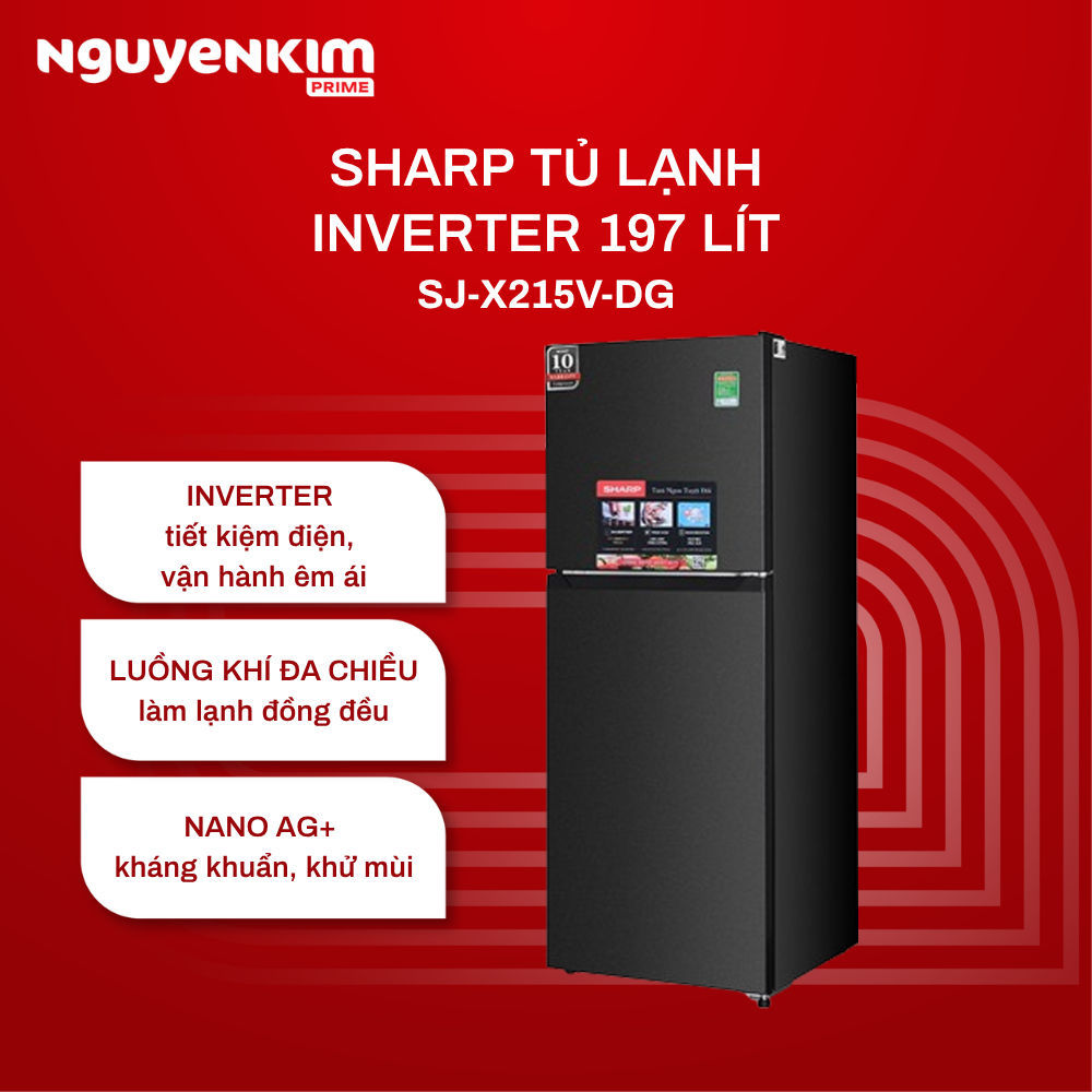 Tủ lạnh 2 cánh Sharp Inverter 197 lít ngăn đông trên SJ-X215V-DG