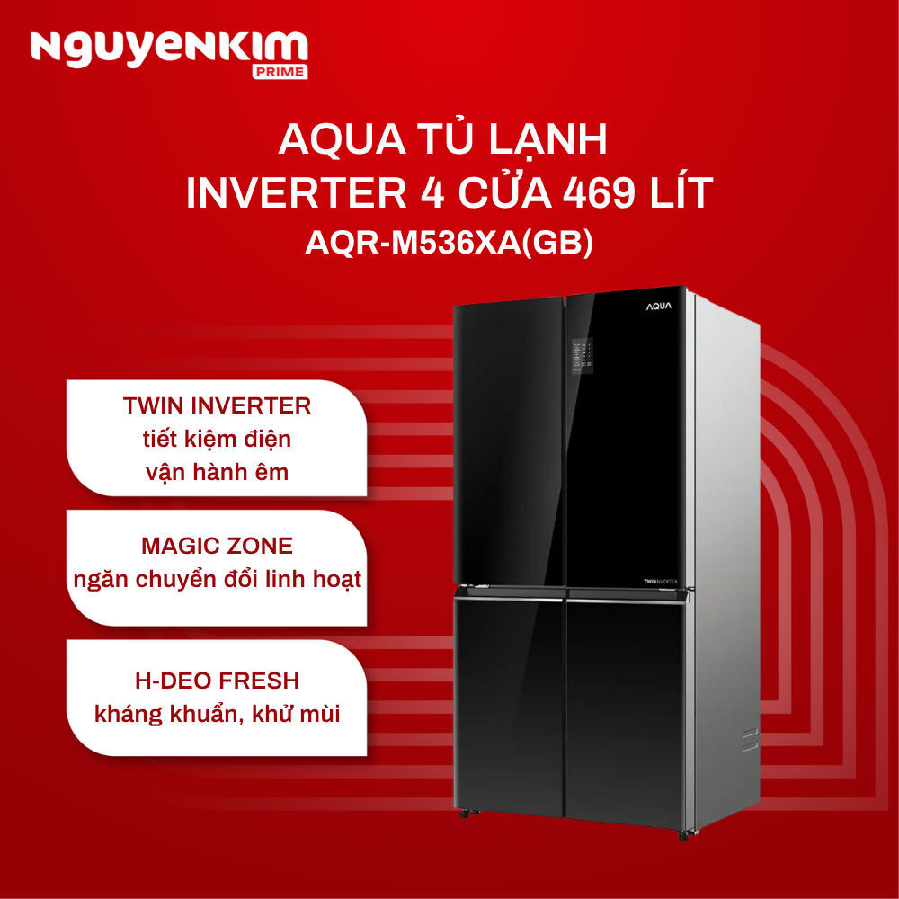 Tủ lạnh 4 cánh Aqua Inverter 469 lít ngăn đông dưới AQR-M536XA(GB)