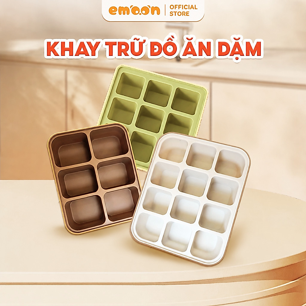 Khay trữ đồ ăn dặm Emoon chia ngăn thông minh, chất liệu silicone bạch kim an…