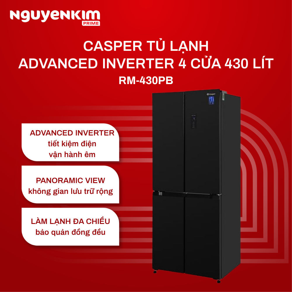 Tủ lạnh 4 cánh Casper Inverter 430 lít ngăn đông dưới RM-430PB