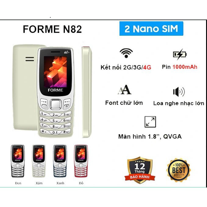 Điện Thoại 4G Forme N82 Mẫu Mới Chính Hãng Loa To Pin Lâu 2 SIM Bảo Hành 12 Tháng