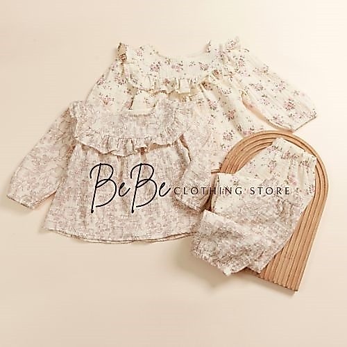 Pijama cho bé gái chất liệu xô muslin, bộ muslin hai lớp bé gái, bộ dài tay cho bé có size từ 6kg -2