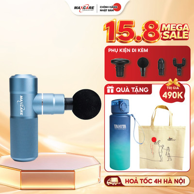 Súng Massage Cầm Tay GIÃN CƠ CAO CẤP 4 Đầu Maxcare Max638Smart Tác Động Sâu 7mm, 4 Chế Độ Mát Xa, Giảm đau Cổ, Vai, Bắp