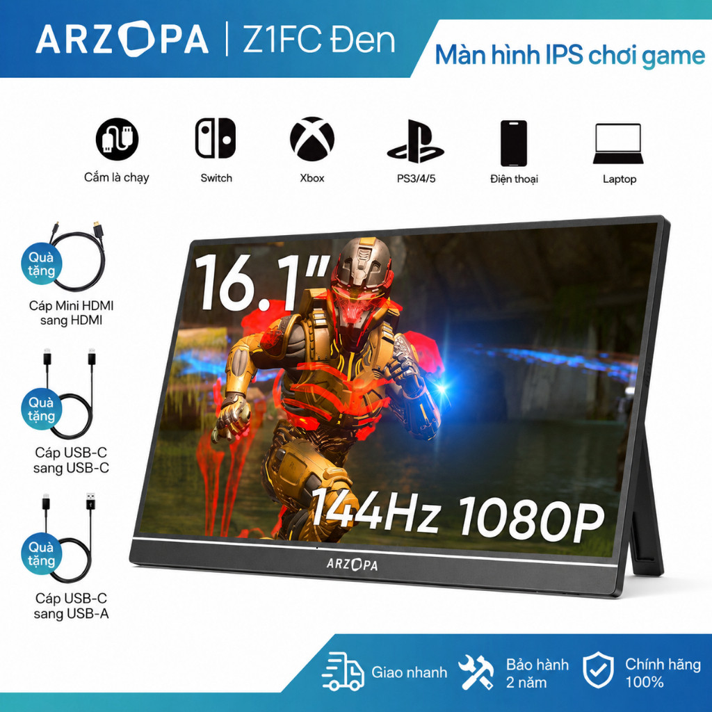 Màn Hình Portable Gaming ARZOPA Z1FC 16.1 Inch – IPS Full HD 1080P, 144Hz, sRGB, HDR, USB-C & Mini H