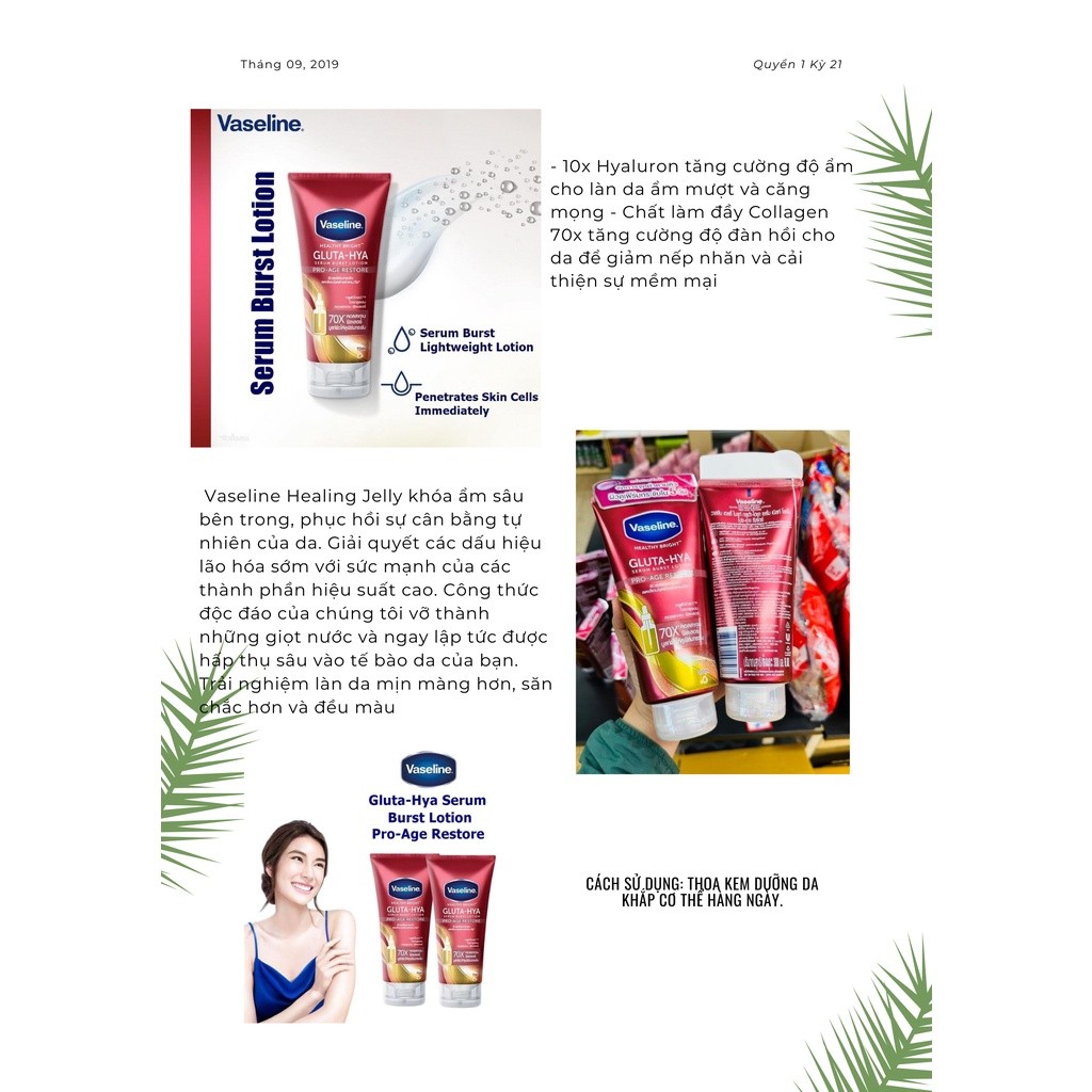 Sữa dưỡng thể Siêu Trắng 70x Collagen Vaseline Gluta Hya Pro Age Restore 70X Trắng Da Chống Lão Hoá 
