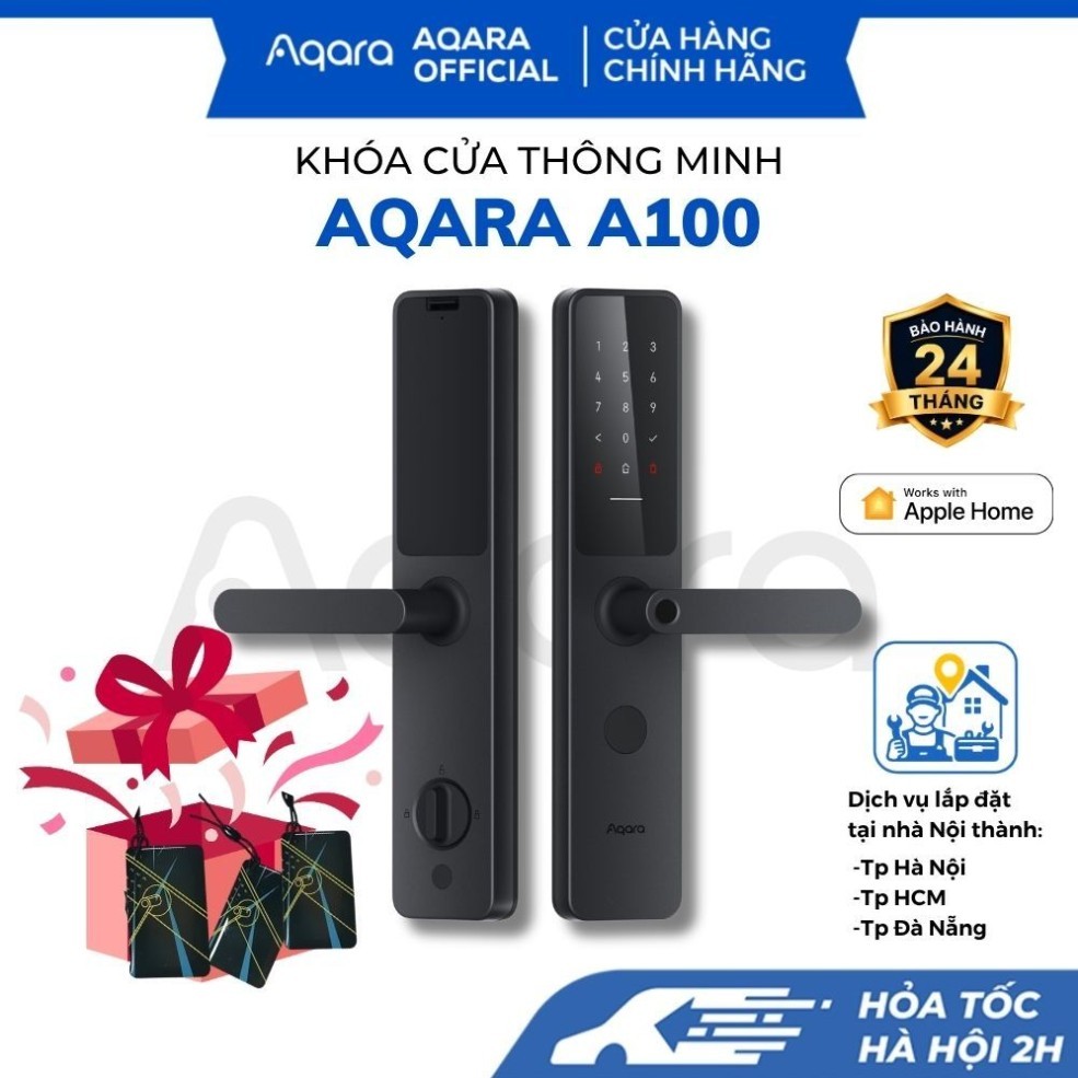Khoá thông minh Aqara A100 Zigbee, bản Quốc tế, hỗ trợ mở cửa qua Homekit, Homekey, chìa cơ dự phòng