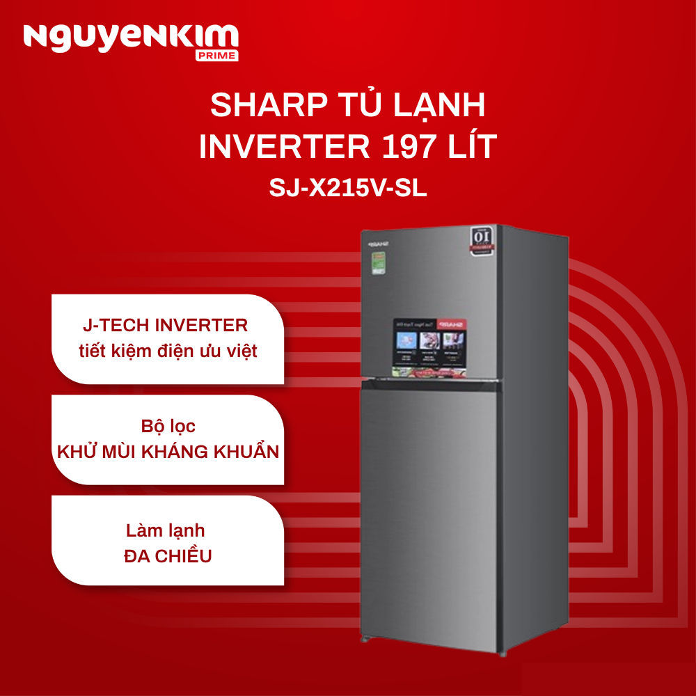 Tủ lạnh 2 cánh Sharp Inverter 197 lít ngăn đông trên SJ-X215V-SL