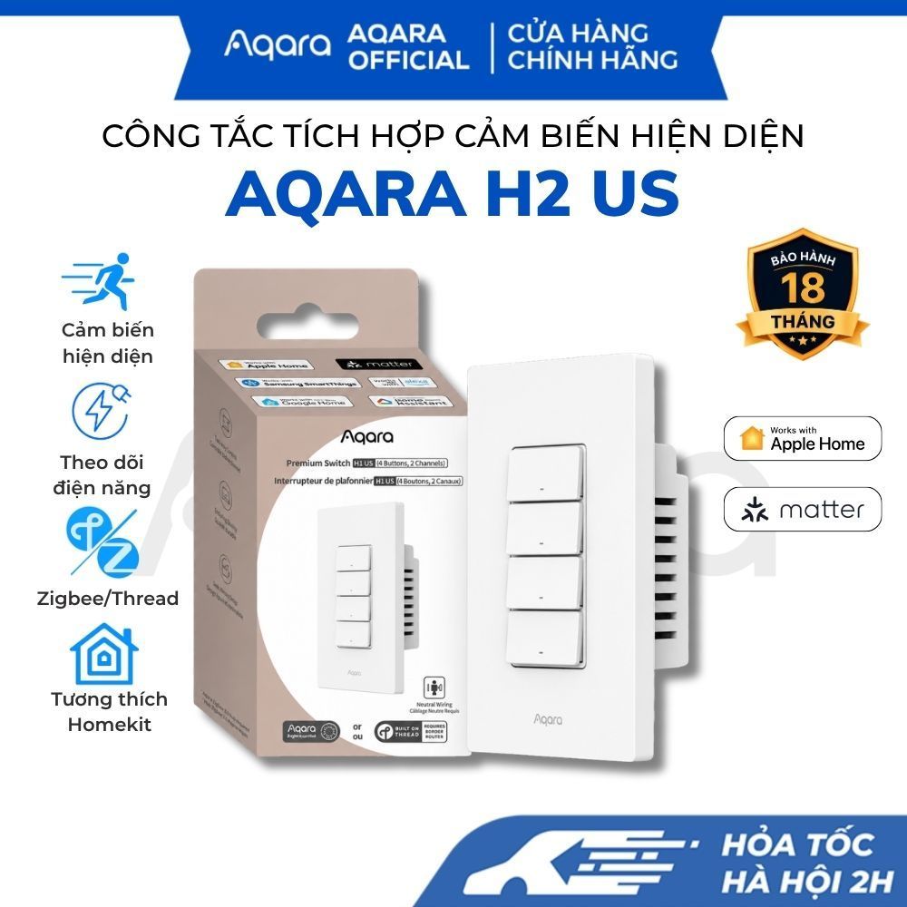 Công tắc tích hợp cảm biến hiện diện Aqara Presence Switch H2 US, tương thích Matter, Homekit