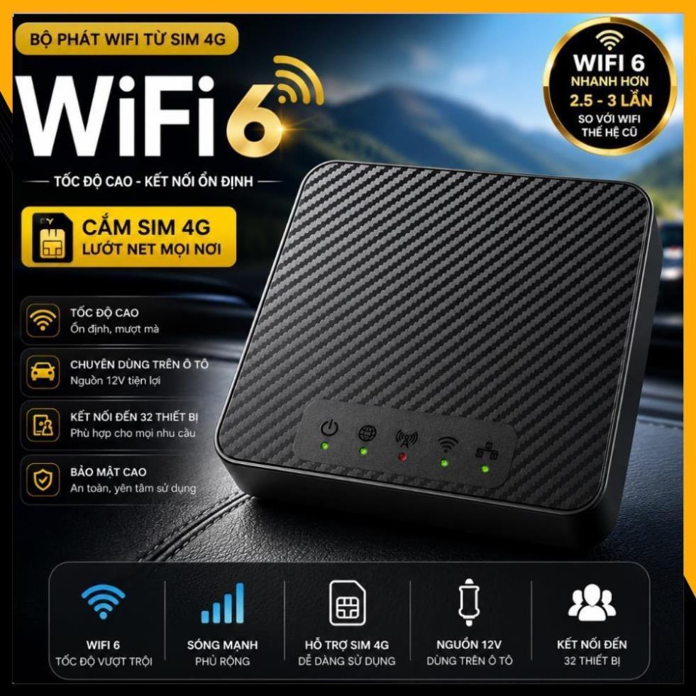 SIÊU RẺ Bộ Phát WiFi Từ SIM 4G 5G MA200 WiFi 6 | Router WiFi Ô Tô Chân Sạc Type-C | Cắm SIM Là Dùng 