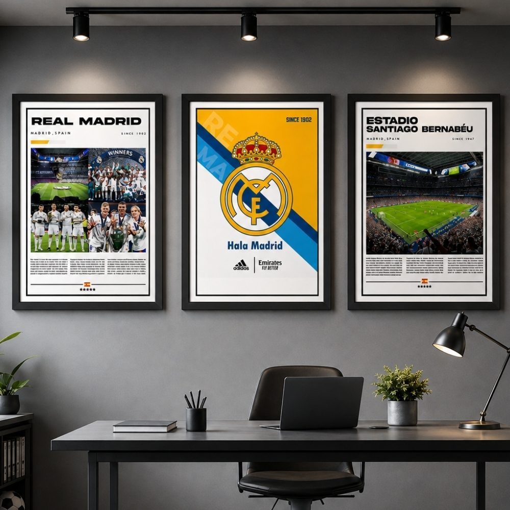 Bộ 3 Tranh Poster Real Madrid Vintage | Tranh lịch sử CLB bóng đá Real | Bộ tranh Dán Tường Real Mad