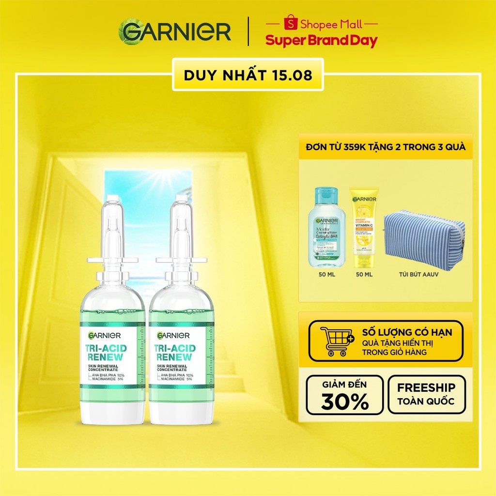 Bộ 2 Serum Garnier thế hệ mới 15% [PHA,AHA BHA ,NIACINAMIDE] giúp da trông sáng, láng, khỏe hơn 20ml