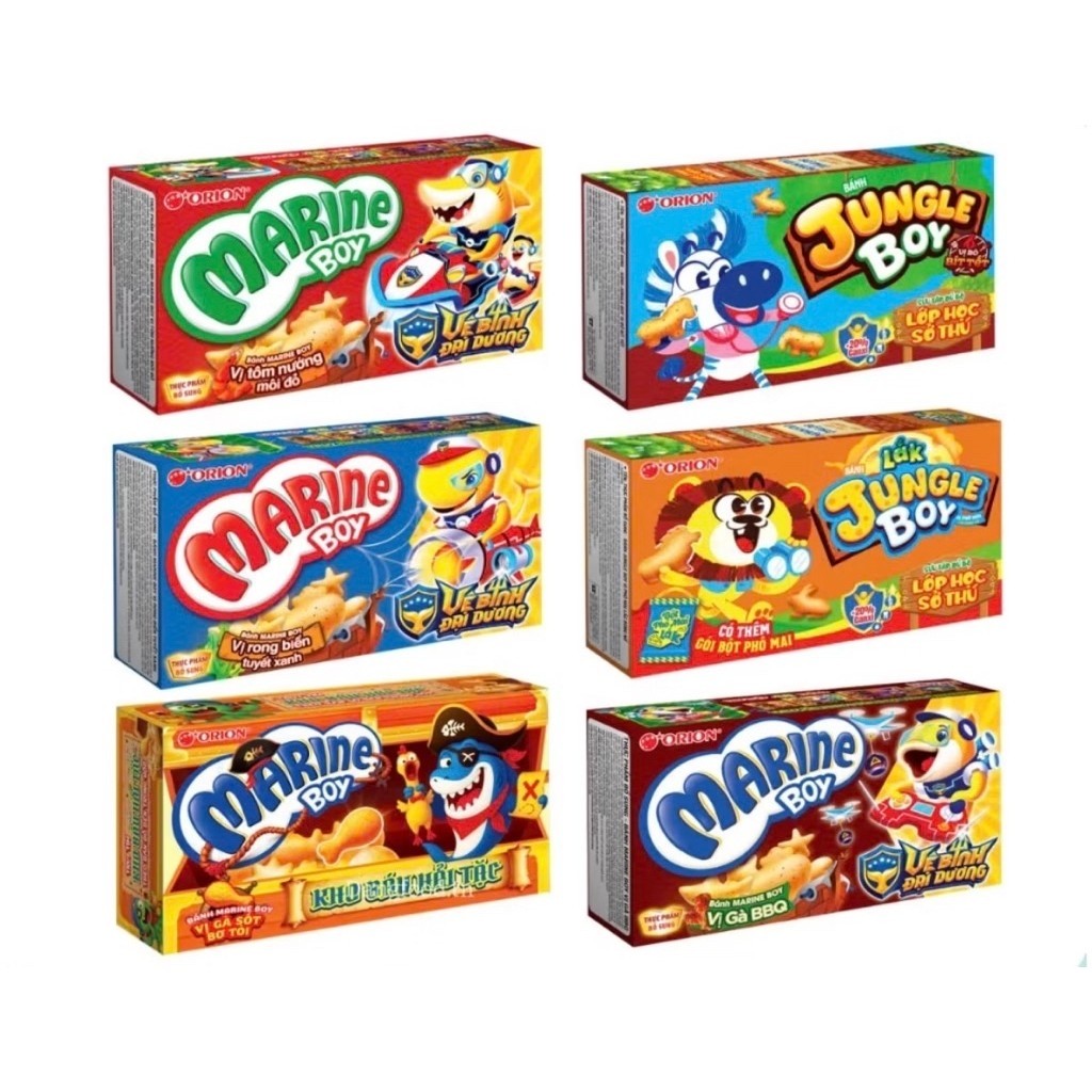 Combo Snack Bánh cá Marine Boy, Bánh khủng long Jungle Boy 35g đủ vị