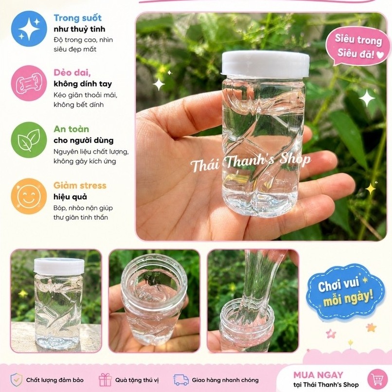 Slime-slam thuỷ tinh trong suốt mềm dẻo dai
