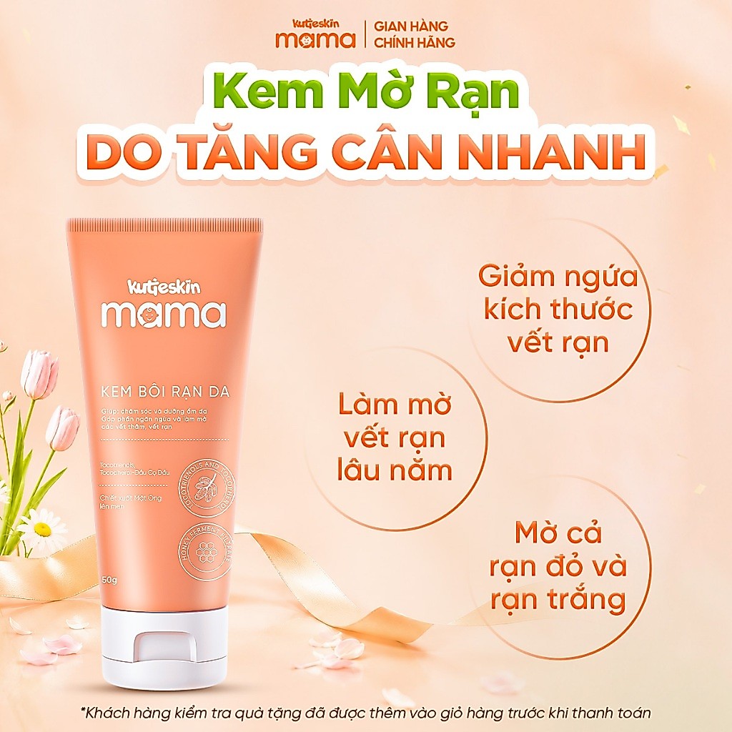 Kem Rạn Da Do Tăng Cân Nhanh, An Toàn Cho Mẹ Bầu Kutieskin Mama Mờ Rạn Nhanh 50G KMR01 + 100GR KMR03