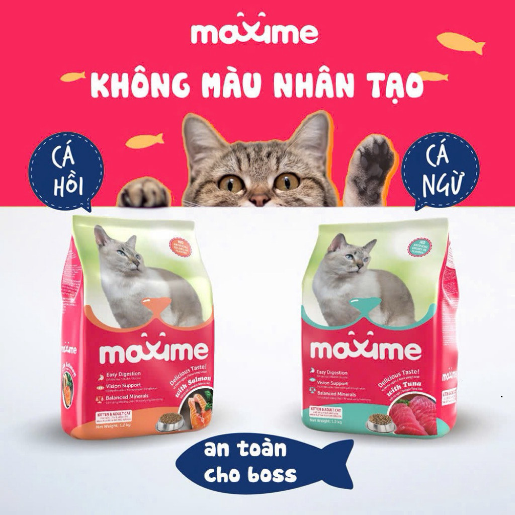 Combo 5 gói hạt Maxime cho mèo mọi độ tuổi - Thức ăn Maxime vị cá Hồi & Ngừ gói 1,2kg