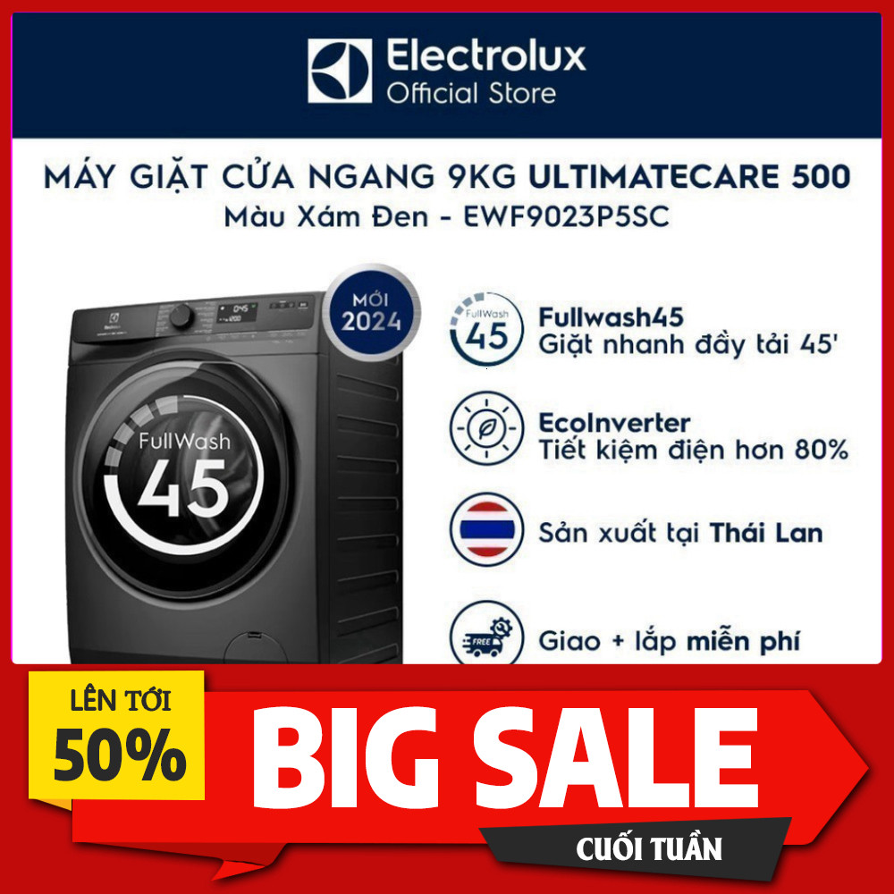 Khuyến mãi  Máy Giặt Electrolux 9kg UltimateCare 500 Xám Đen Onyx EWF9023P5SC Máy Giặt Electrolux 9k