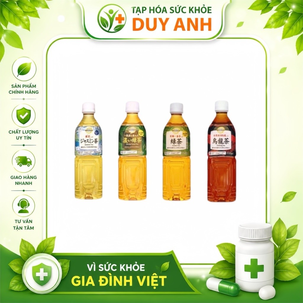 [COMBO 3 CHAI] TOPVALU Trà Chai 525ml - Trà Hoa Nhài, Trà Xanh, Trà Xanh Đậm và Trà Oolong - Hương t