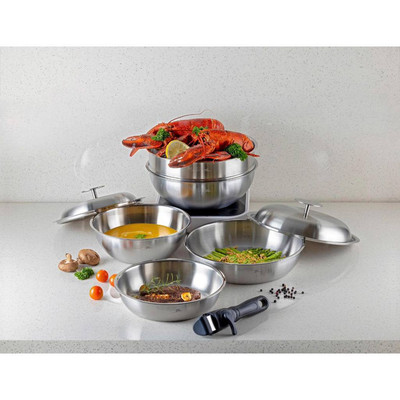 Nồi Chảo Đa Năng FIVESTAR Plus 5 Món Inox 304 3 Lớp Chảo 22/26cm Nồi Hấp 26cm Suitable