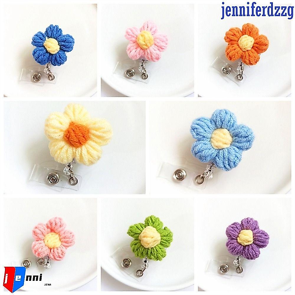 JENNIFERDZZG Giá đỡ huy hiệu hoa, Thẻ tên Đan Flora Nurse Badge Reel, Thẻ làm việc len Kawaii có thể