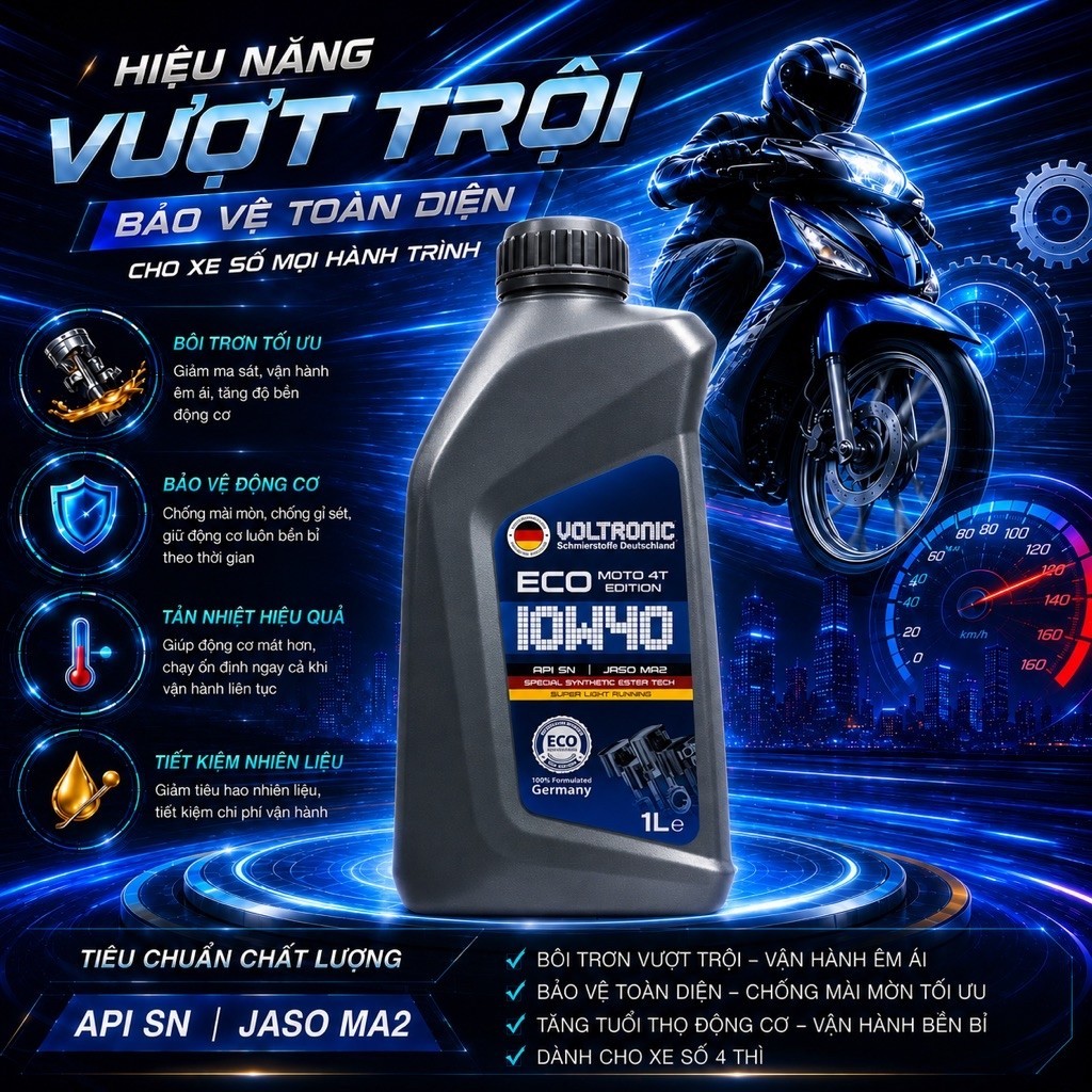 Nhớt Voltronic Eco 10w40 sử dụng xe số và xd côn tay
