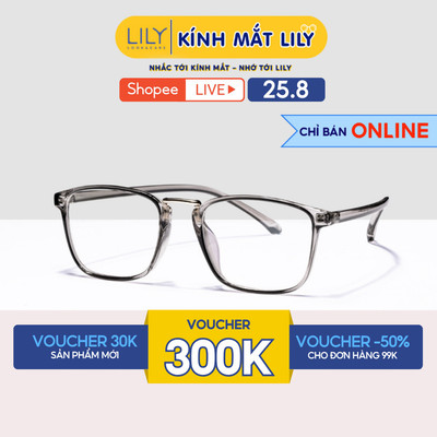 Gọng kính cận vuông nam nữ chất liệu nhựa dẻo phụ kiện thời trang Lilyeyewear 22310