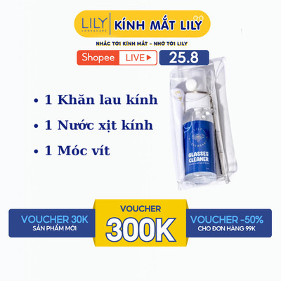Set nước xịt rửa kính móc khóa khăn lau cao cấp Lily Eyewear