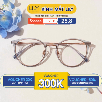 Gọng kính tròn nam nữ LILYEYEWEAR basic dễ đeo chất liệu kim loại cao cấp kiểu dáng hiện đại thời trang 48081