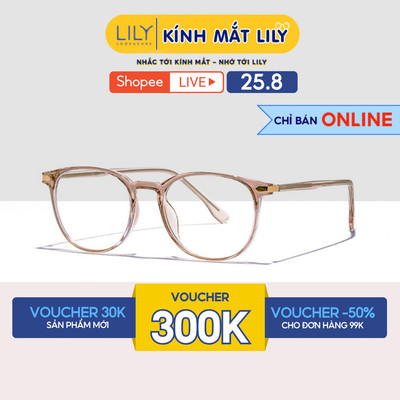 Gọng kính mắt tròn nam nữ LILYEYEWEAR tròng chống ánh sáng xanh chất liệu nhựa chắc chắn 8303