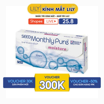 Lens 1 tháng LILYEYEWEAR kính áp tròng cận không màu SEED MonthlyPure moisture số 1 Nhật Bản độ tới 8.0