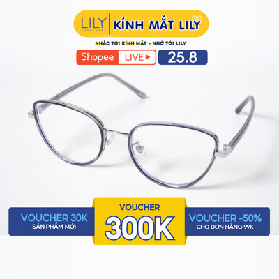 Gọng kính mắt mèo nam nữ LILYEYEWEAR chất liệu nhựa phối kim loại cao cấp kiểu dáng thời trang màu sắc hiện đại 9515