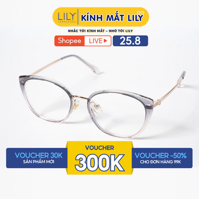 Gọng kính mắt mèo nam nữ LILYEYEWEAR chất liệu nhựa phối càng kim loại cao cấp kiểu dáng hiện đại thời trang 12011