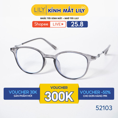 Gọng kính mắt Oval nam nữ LILYEYEWEAR chất liệu nhựa phối càng kim loại cao cấp kiểu dáng hiện đại thời trang 52103