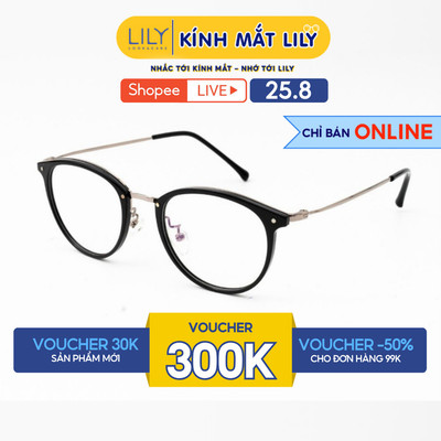 Gọng kính mắt tròn nam nữ LILYEYEWEAR chất liệu nhựa phối càng kim loại cao cấp kiểu dáng và màu sắc thời trang 3528