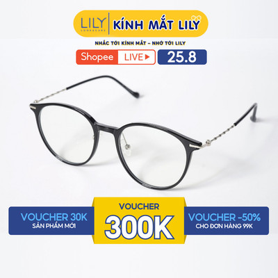 Gọng kính mắt tròn nam nữ LILYEYEWEAR chất liệu nhựa phối càng kim loại cao cấp kiểu dáng hiện đại thời trang 2061KOR