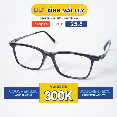 Gọng kính mắt chữ nhật nam nữ LILYEYEWEAR chất liệu nhựa phối càng Titan kiểu dáng hiện đại màu sắc thanh lịch 3253