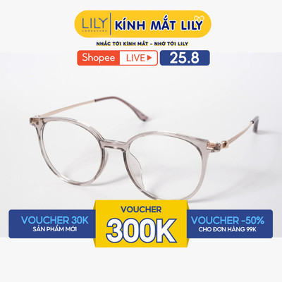 Gọng kính mắt tròn nam nữ LILYEYEWEAR chất liệu nhựa phối càng kim loại cao cấp kiểu dáng hiện đại thời trang 41054