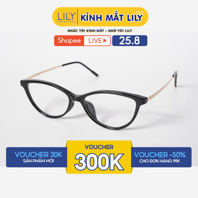 Gọng kính mắt mèo nam nữ LILYEYEWEAR chất liệu nhựa phối càng kim loại cao cấp kiểu dáng hiện đại thời trang 56809