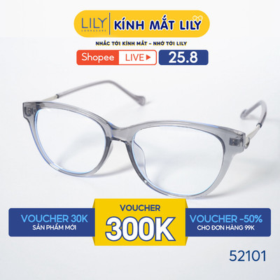 Gọng kính mắt mèo nam nữ LILYEYEWEAR chất liệu nhựa phối càng kim loại cao cấp kiểu dáng hiện đại thời trang 52101
