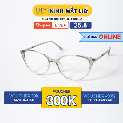 Gọng kính mắt mèo LILYEYEWEAR chất liệu nhựa phối càng kim loại cao cấp kiểu dáng hiện đại màu sắc thời trang 30327KOR