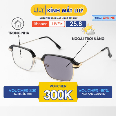 Kính mắt đổi màu thời trang nam nữ LILYEYEWEAR chất liệu nhựa và kim loại cao cấp chống UV400 kiểu dáng hiện đại 6030G