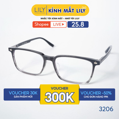 Gọng kính mắt chữ nhật nam nữ LILYEYEWEAR chất liệu nhựa Acetate cao cấp kiểu dáng hiện đại màu sắc thời trang 3206
